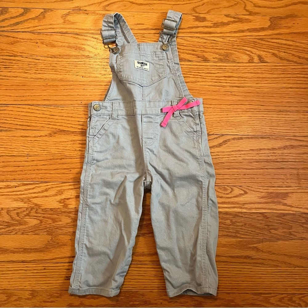 Osh Kosh Girls Girls 18 Month Grey Sparkle Overalls Pink Bow